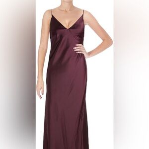 Vera Wang Women's Plum Satin Slip Evening Gown Criss Cross Back NWT 4